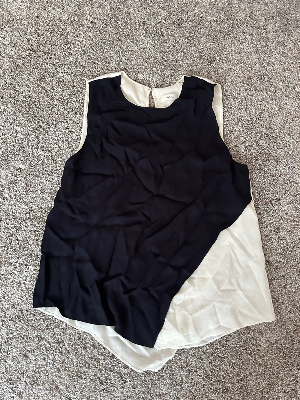 A.L.C. Black and Cream Layered asymmetrical Silk Sleeveless Camisole